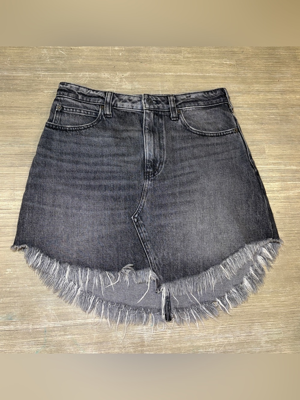 We the Free Bailey Fringe Denim Mini Skirt in Western Washed Black size 27 - Picture 2 of 8